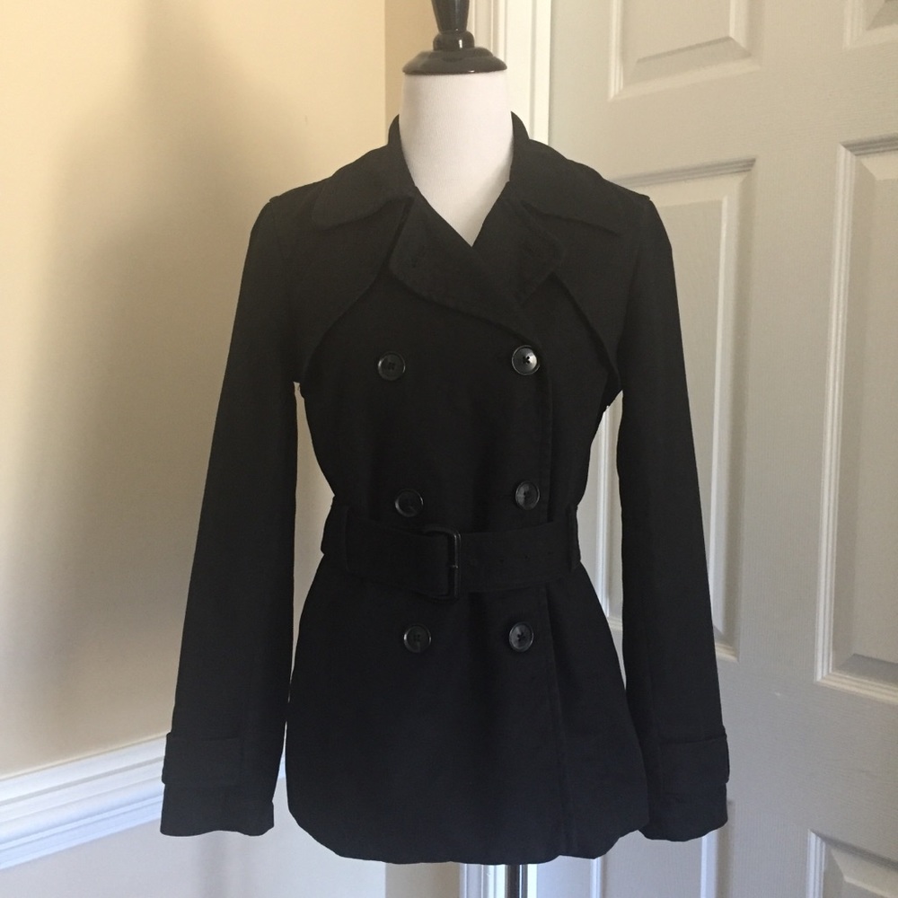 Black Double Breasted Pea Belted Winter Coat